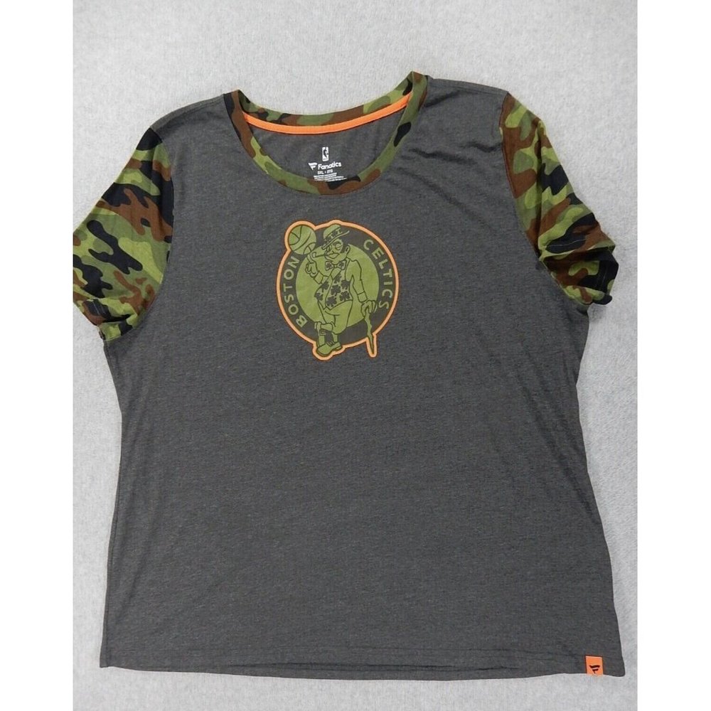 Boston Celtics Camouflage Fanatics Basketball Tee Shirt (Men's 3XL) Gray/Green